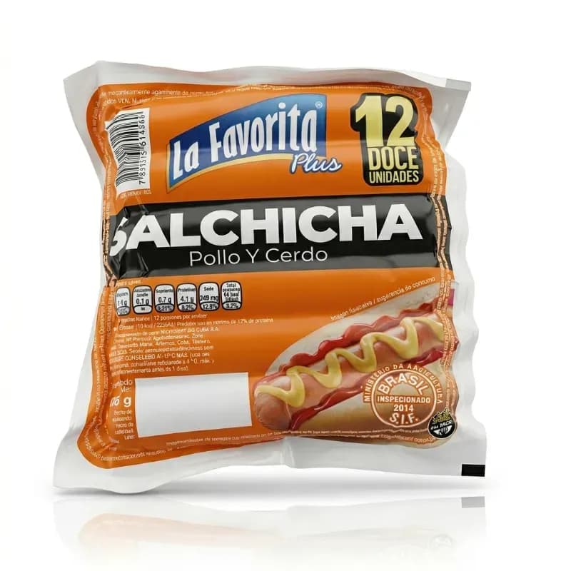 Salchichas de pollo y cerdo de la marca La Favorita Plus.